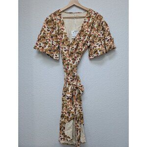 Kate Quinn Organic Cotton Flutter Sleeve Wrap Dress Harvest Mushroom Forest XL